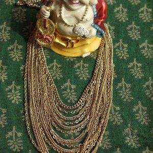 Multi-tiered Gold Tone Chain Necklace, Vintage,